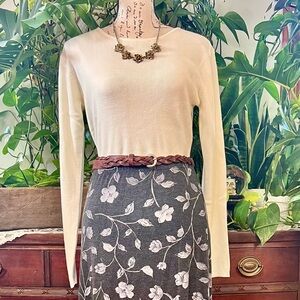 VINTAGE Crewneck Knit Pullover Ivory Top Sz S Cotton Blend